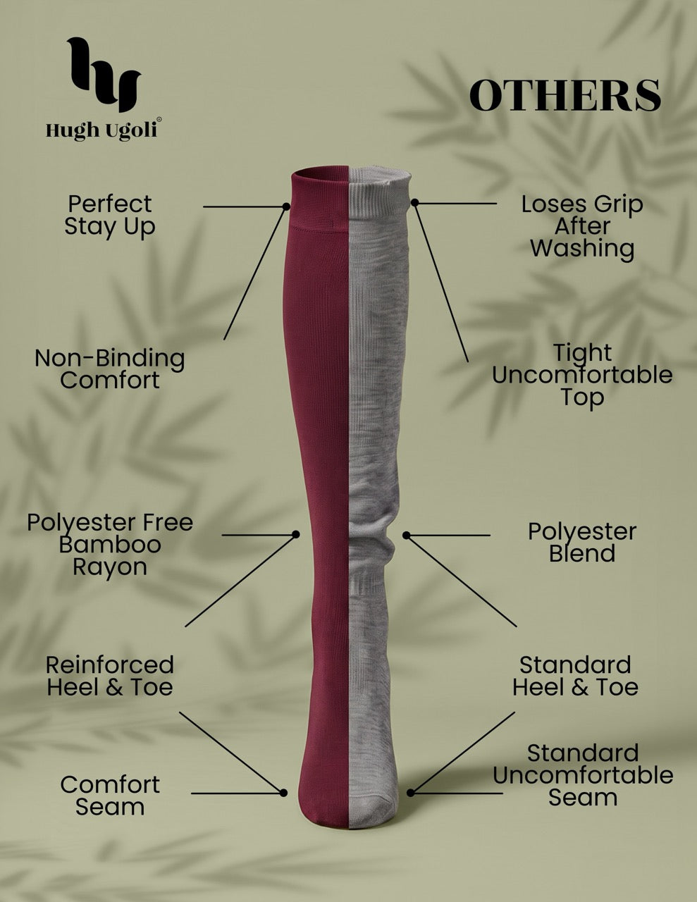 Hugh Ugoli Kids' Bamboo School Knee-High Socks, 3 Pairs in Burgundy