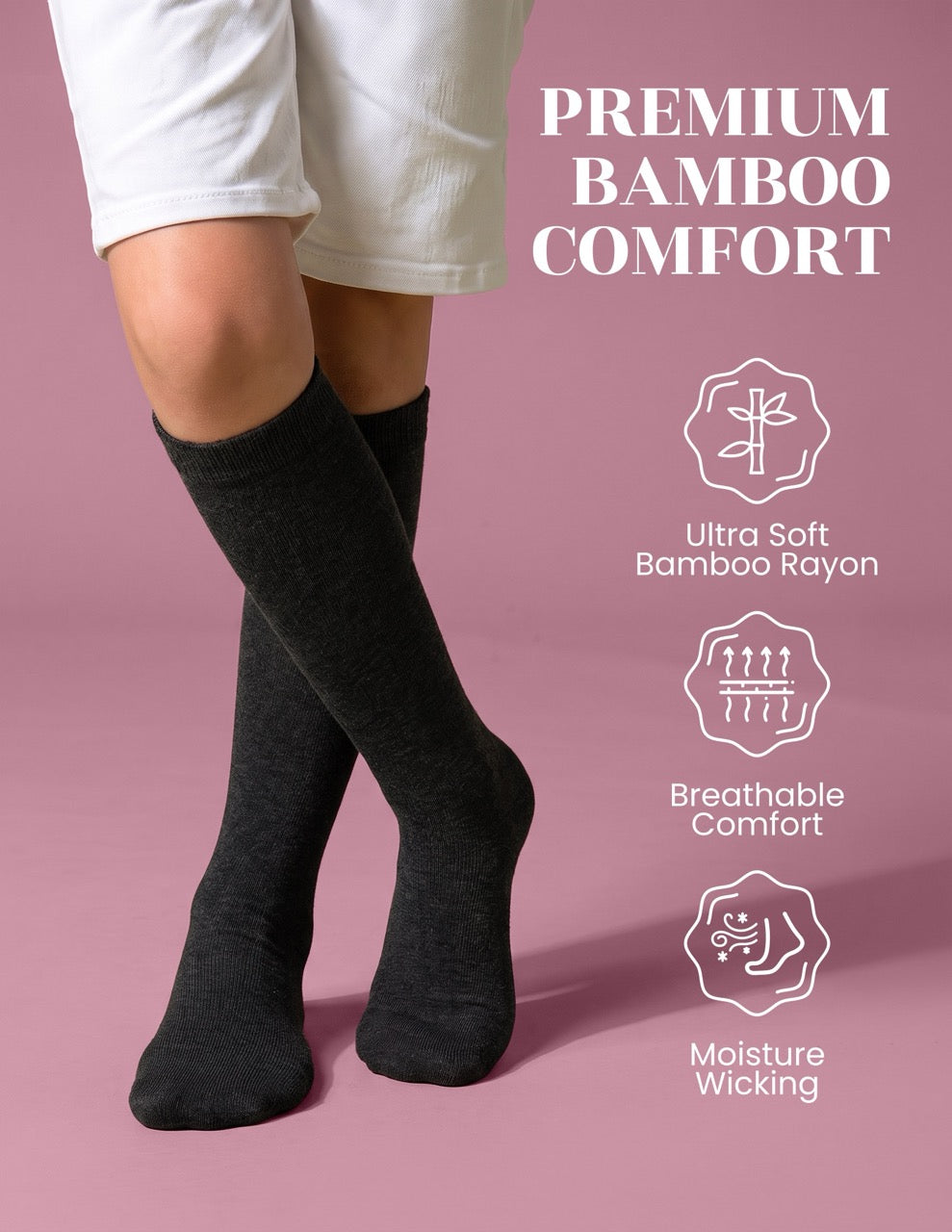 Hugh Ugoli Kids' Bamboo School Knee-High Socks, 3 Pairs in Dark Grey