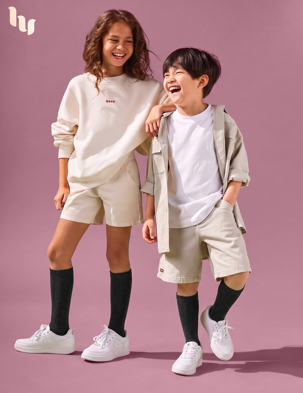 Hugh Ugoli Kids' Bamboo School Knee-High Socks, 3 Pairs in Dark Grey