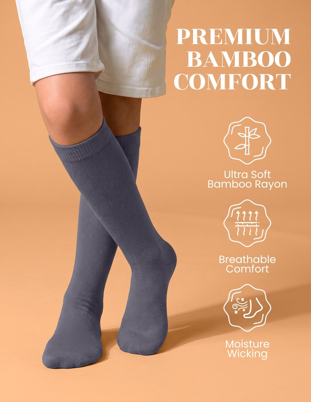 Hugh Ugoli Kids' Bamboo School Knee-High Socks, 3 Pairs in Grey