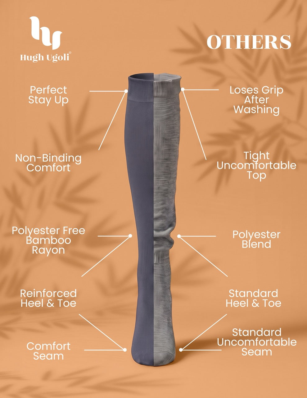 Hugh Ugoli Kids' Bamboo School Knee-High Socks, 3 Pairs in Grey