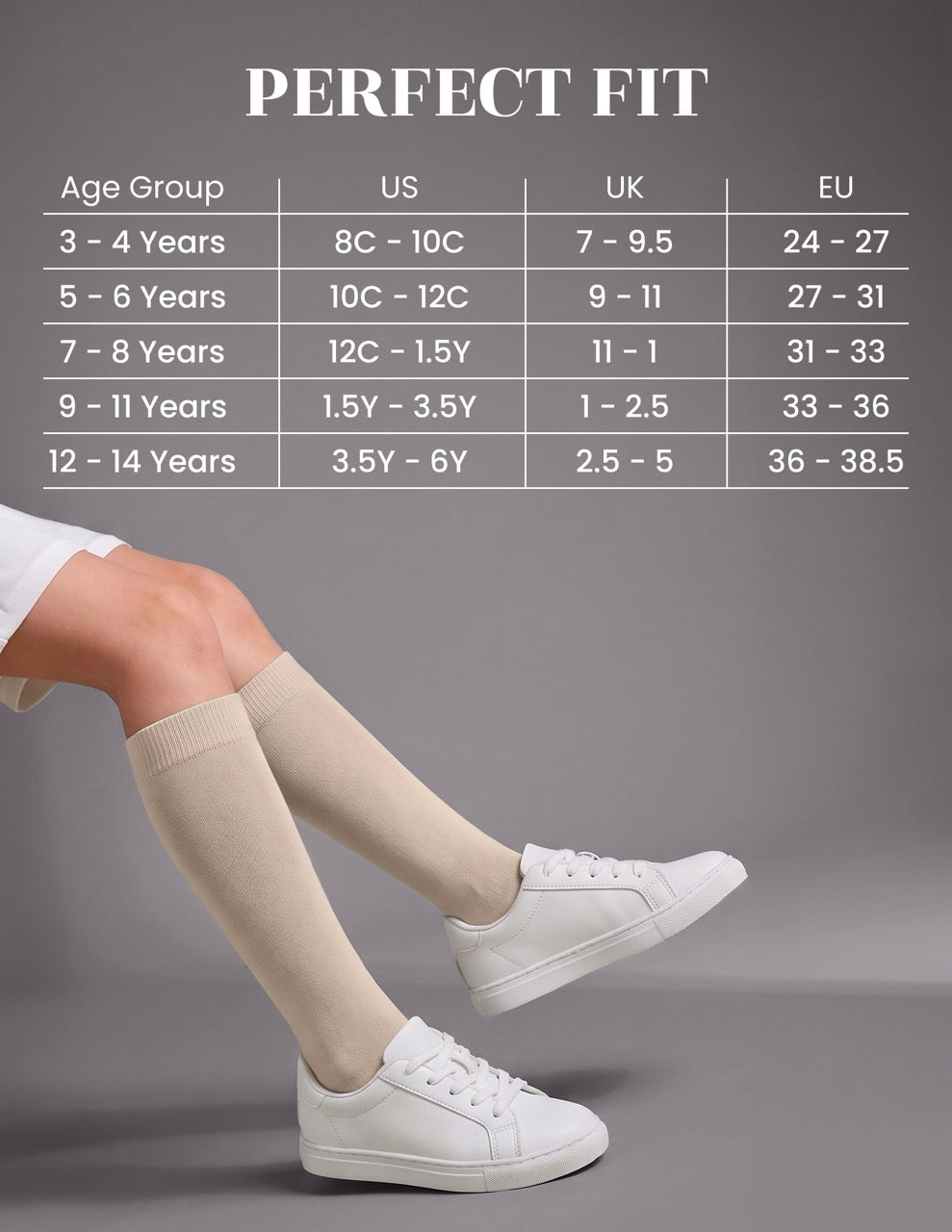 Hugh Ugoli Kids' Bamboo School Knee-High Socks, 3 Pairs in Light Beige