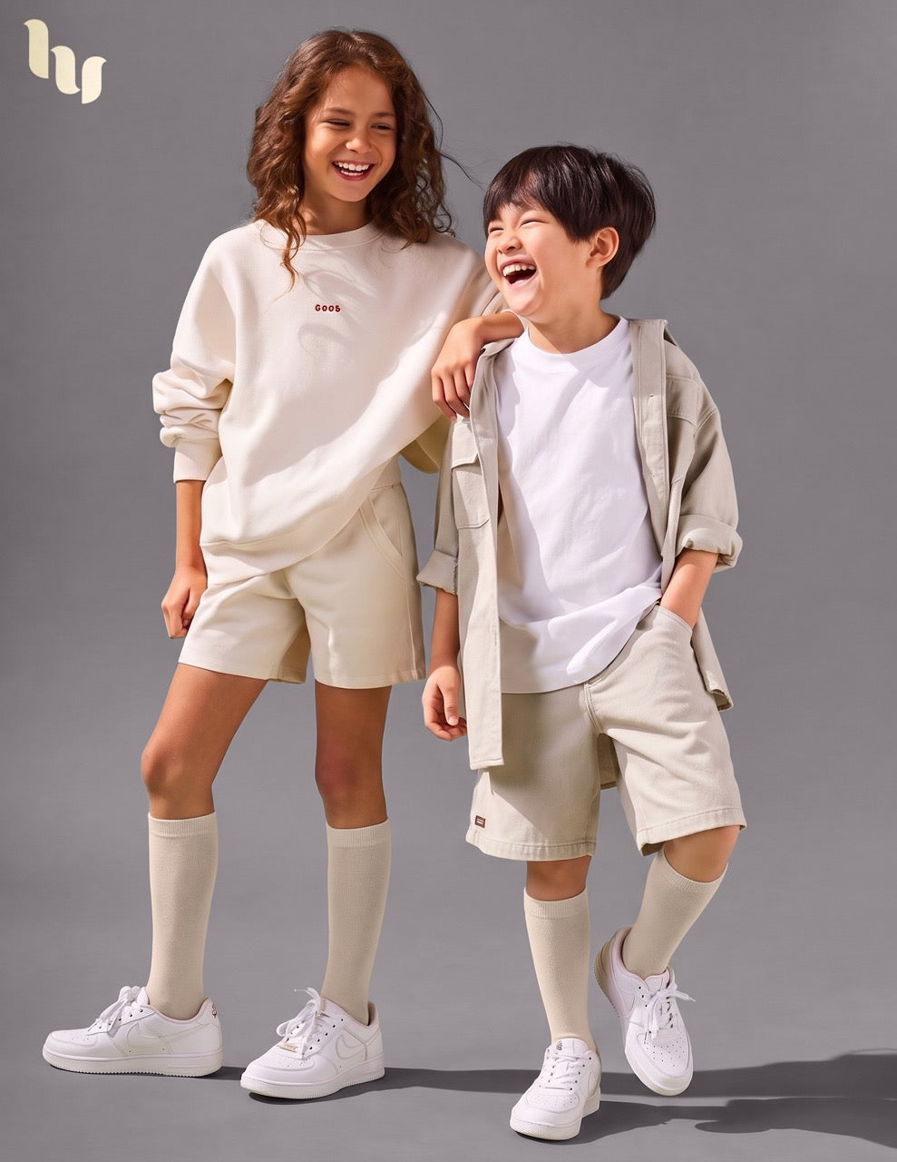 Hugh Ugoli Kids' Bamboo School Knee-High Socks, 3 Pairs in Light Beige