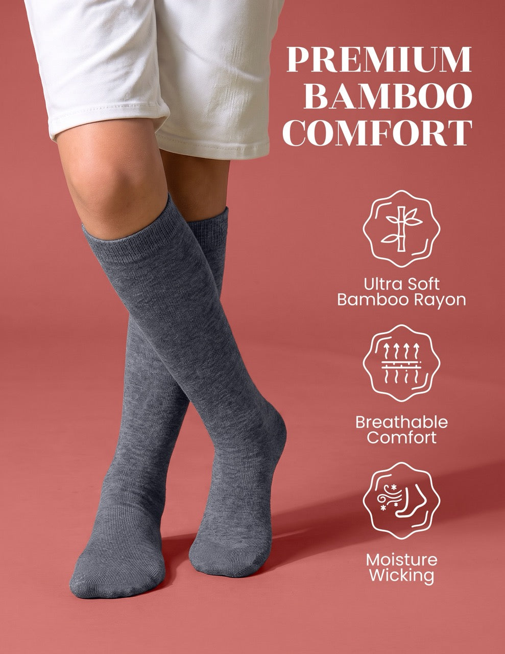 Hugh Ugoli Kids' Bamboo School Knee-High Socks, 3 Pairs in Melange Grey