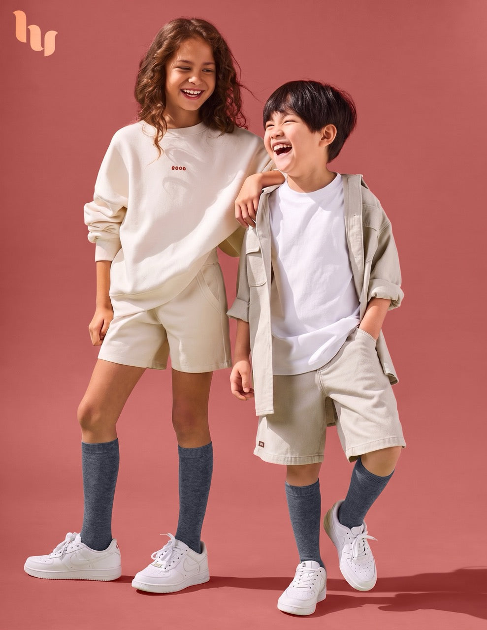Hugh Ugoli Kids' Bamboo School Knee-High Socks, 3 Pairs in Melange Grey