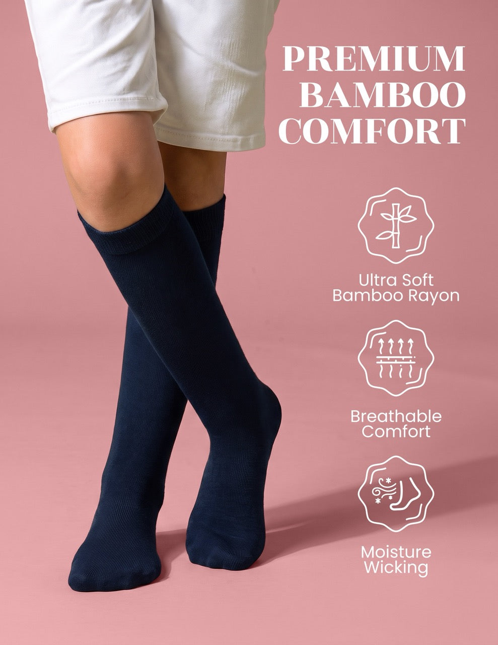 Hugh Ugoli Kids' Bamboo School Knee-High Socks, 3 Pairs in Navy Blue