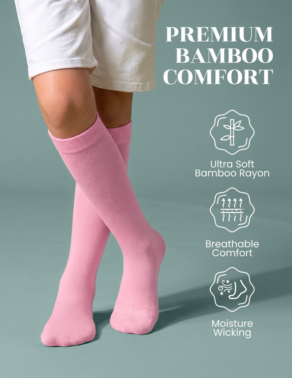 Hugh Ugoli Kids' Bamboo School Knee-High Socks, 3 Pairs in Pink