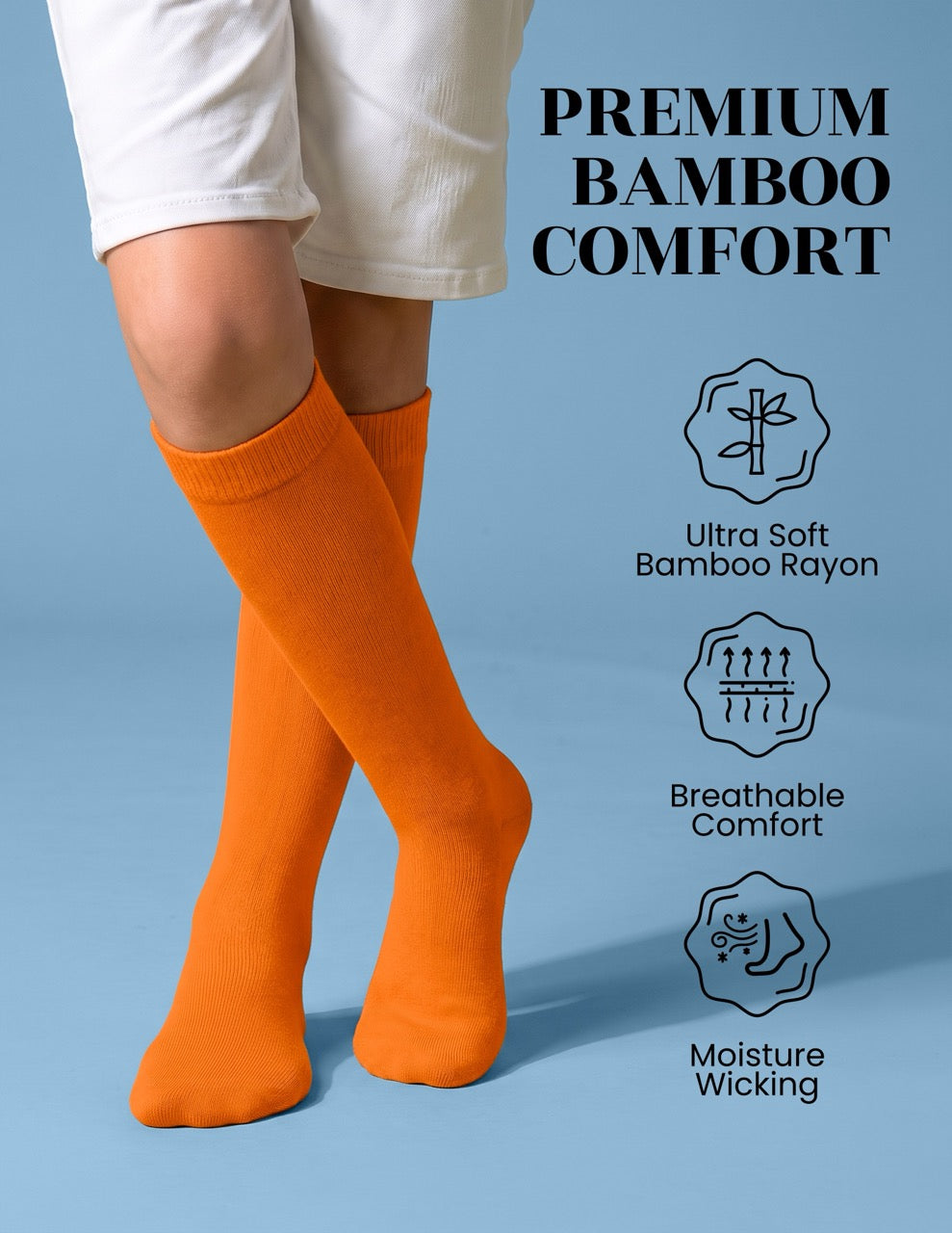 Hugh Ugoli Kids' Bamboo School Knee-High Socks, 3 Pairs in Pumpkin Orange