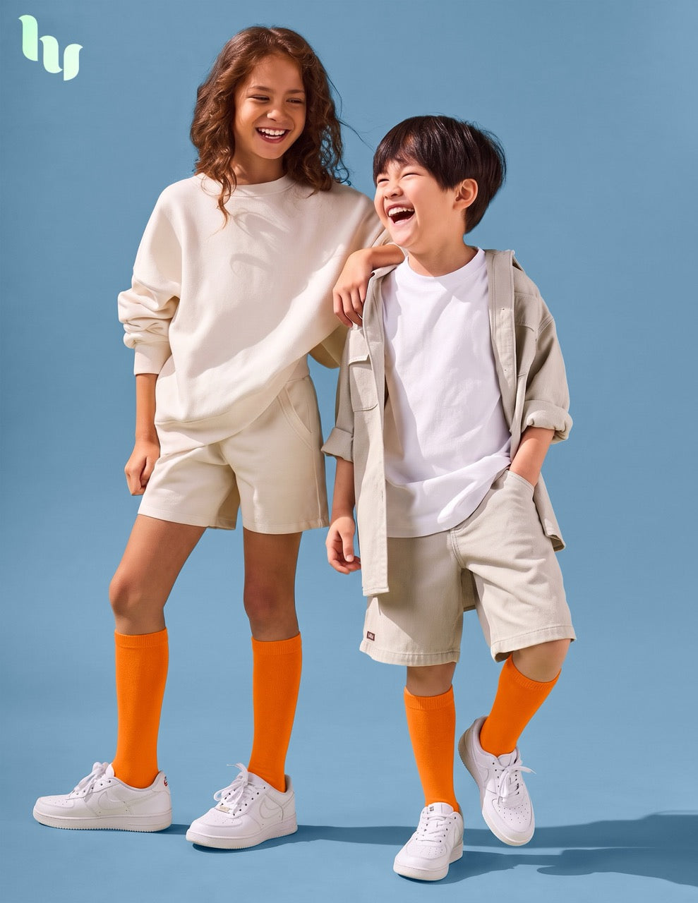 Hugh Ugoli Kids' Bamboo School Knee-High Socks, 3 Pairs in Pumpkin Orange