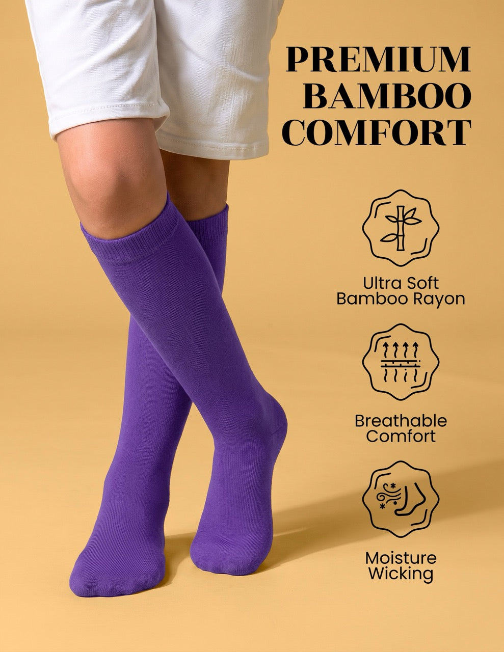 Hugh Ugoli Kids' Bamboo School Knee-High Socks, 3 Pairs in Purple