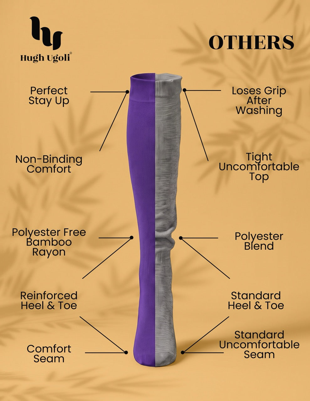 Hugh Ugoli Kids' Bamboo School Knee-High Socks, 3 Pairs in Purple