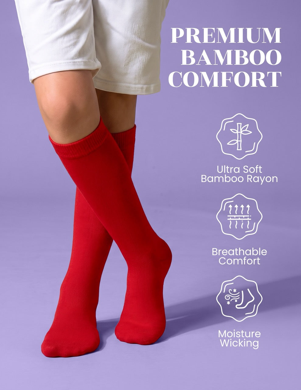 Hugh Ugoli Kids' Bamboo School Knee-High Socks, 3 Pairs in Red