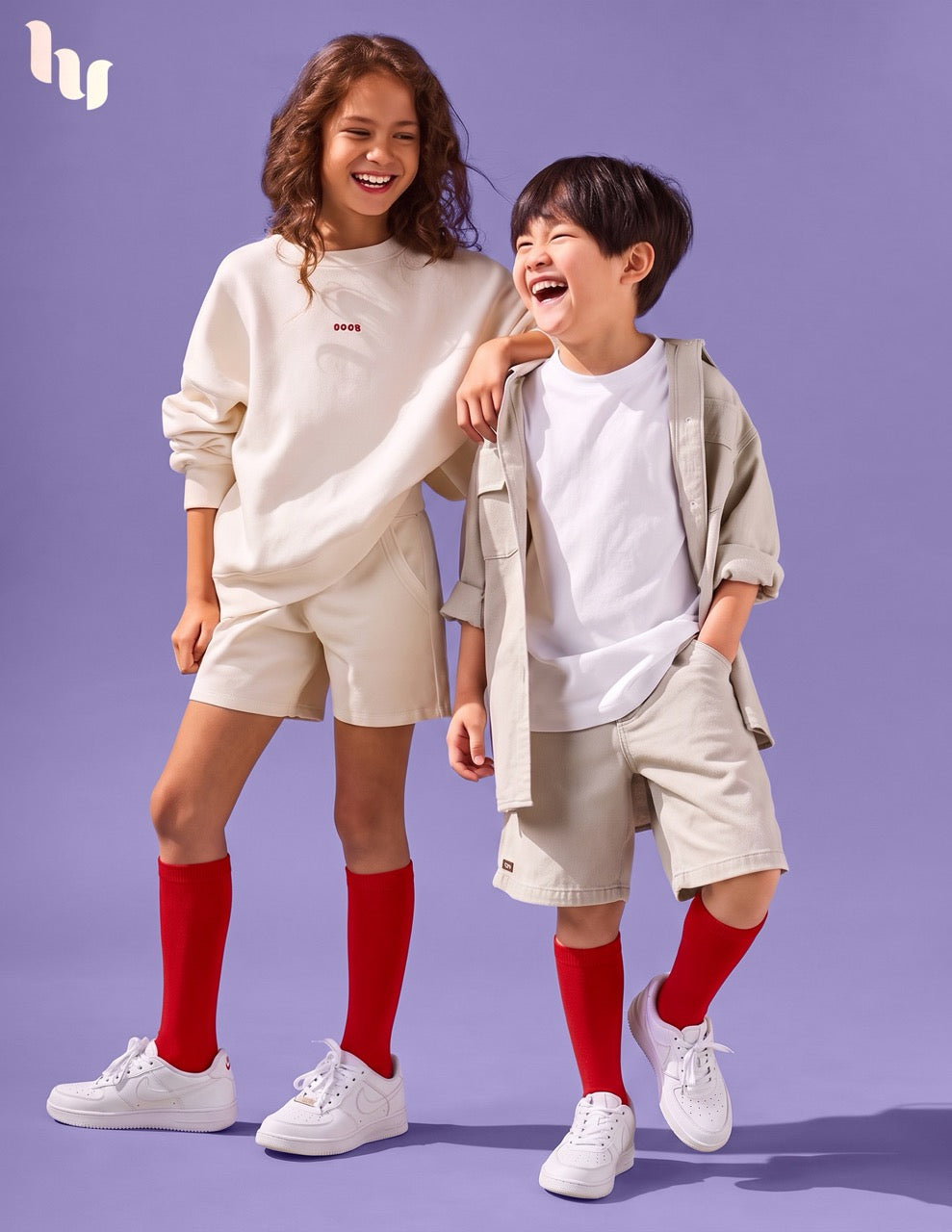 Hugh Ugoli Kids' Bamboo School Knee-High Socks, 3 Pairs in Red