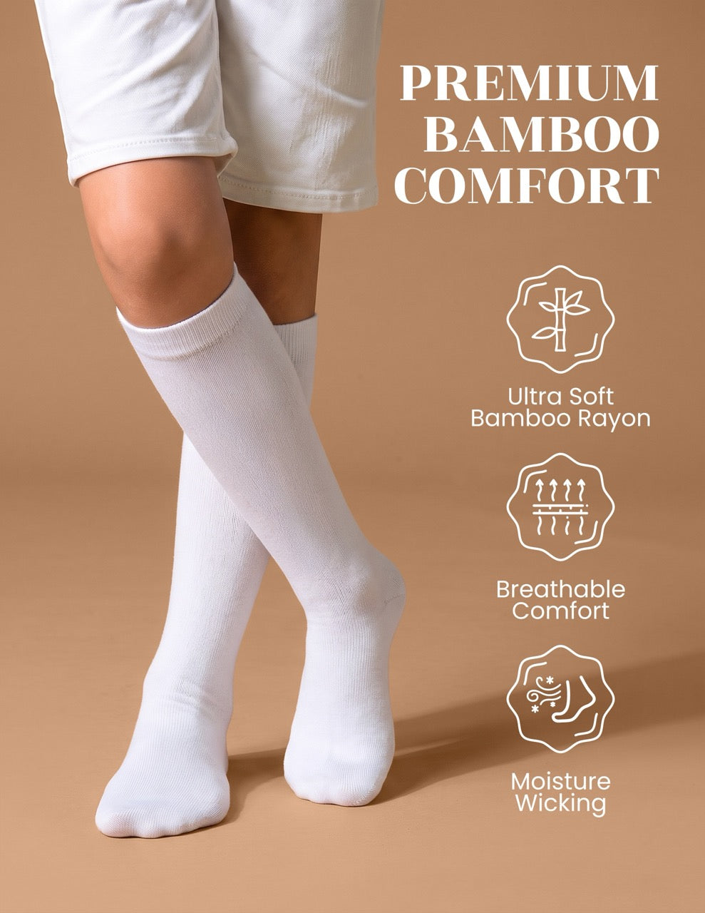 Hugh Ugoli Kids' Bamboo School Knee-High Socks, 3 Pairs in White