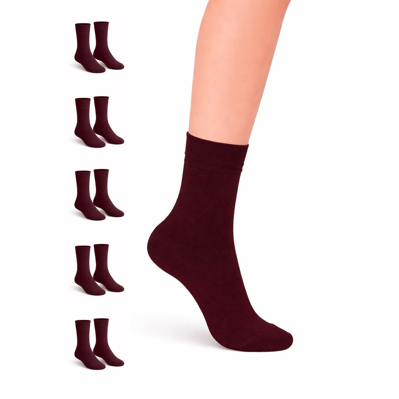 Hugh Ugoli Kids' Dress Crew Bamboo Socks: Comfort & Style, 5 Pairs in Burgundy