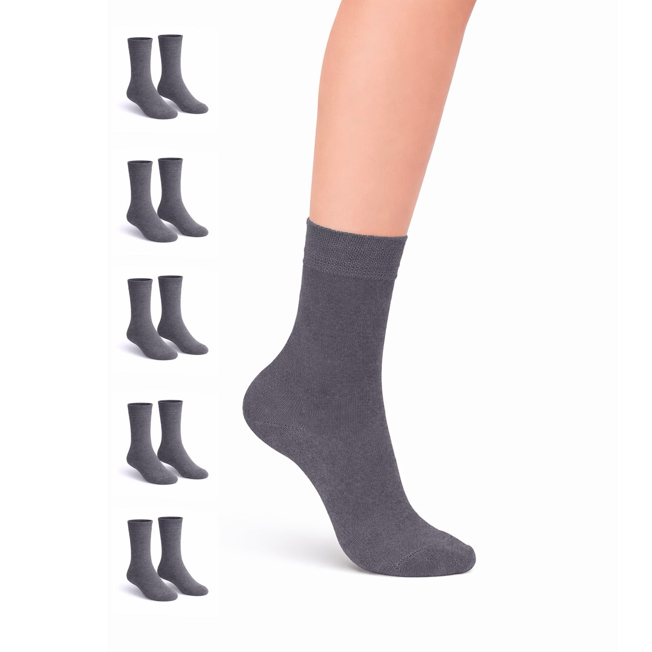Hugh Ugoli Kids' Dress Crew Bamboo Socks: Comfort & Style, 5 Pairs in Grey
