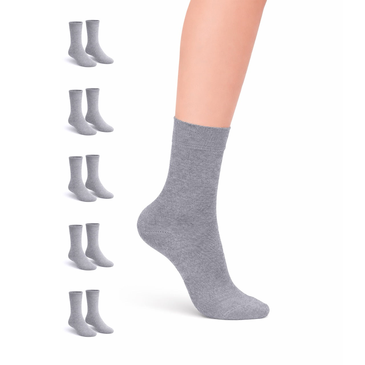 Hugh Ugoli Kids' Dress Crew Bamboo Socks: Comfort & Style, 5 Pairs in Light Grey