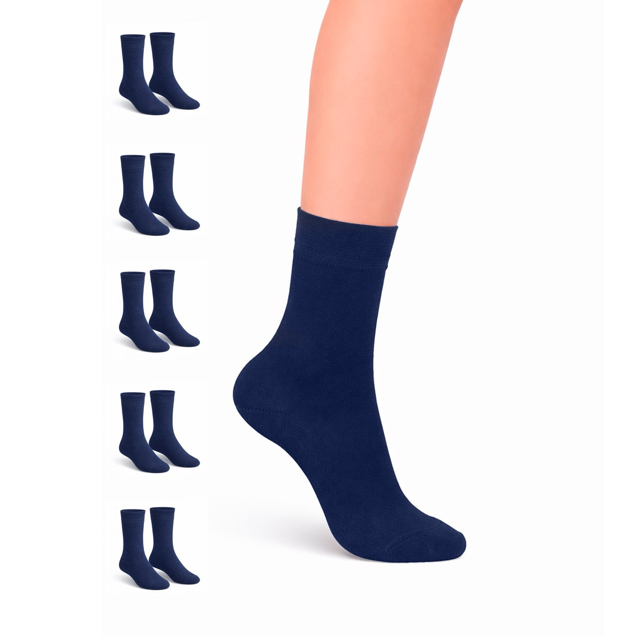 Hugh Ugoli Kids' Dress Crew Bamboo Socks: Comfort & Style, 5 Pairs in Navy Blue
