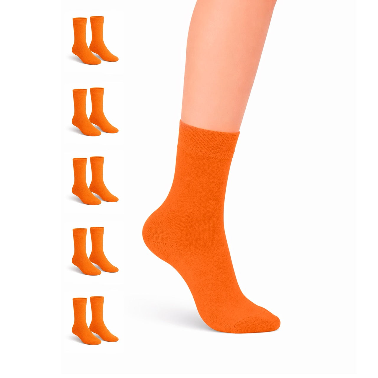 Hugh Ugoli Kids' Dress Crew Bamboo Socks: Comfort & Style, 5 Pairs in Pumpkin Orange