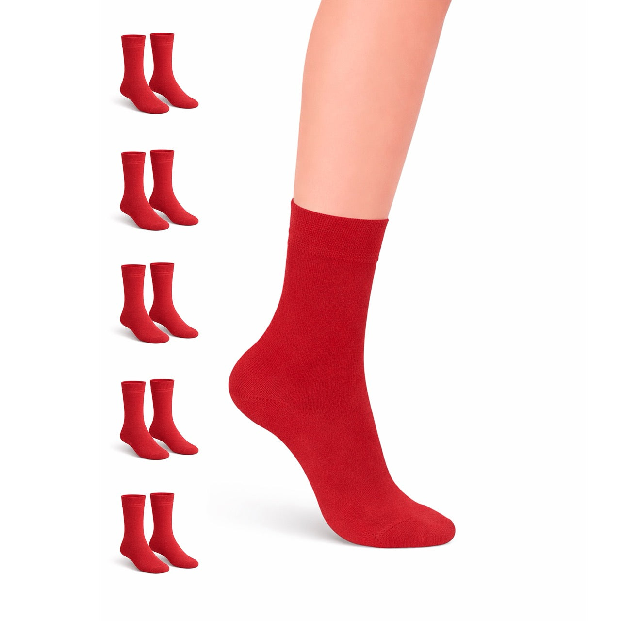 Hugh Ugoli Kids' Dress Crew Bamboo Socks: Comfort & Style, 5 Pairs in Red