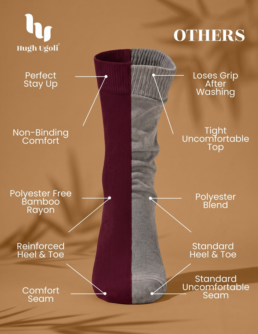 Hugh Ugoli Kids' Dress Crew Bamboo Socks: Comfort & Style, 5 Pairs in Burgundy