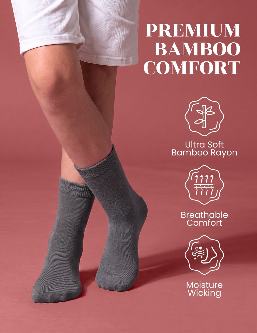 Hugh Ugoli Kids' Dress Crew Bamboo Socks: Comfort & Style, 5 Pairs in Gray