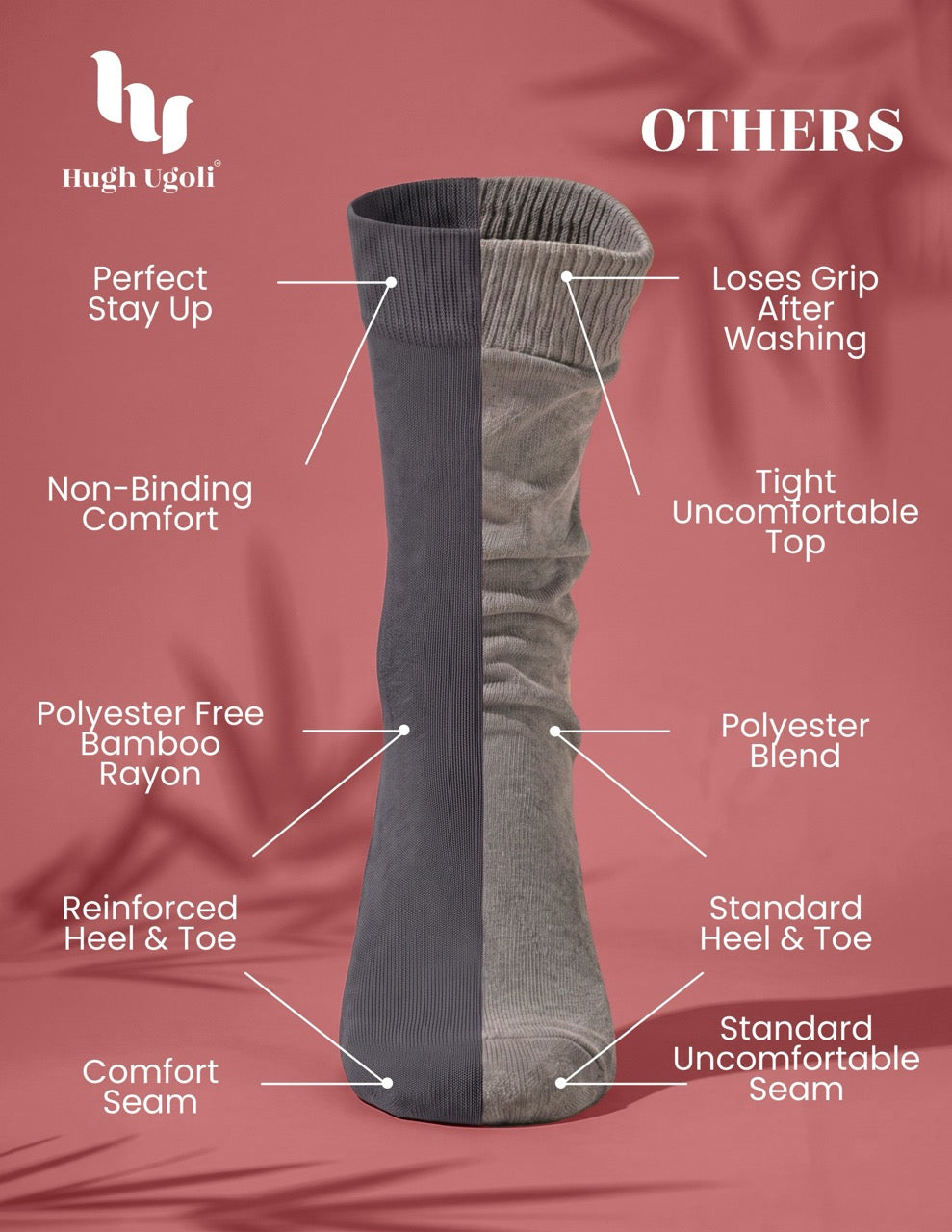 Hugh Ugoli Kids' Dress Crew Bamboo Socks: Comfort & Style, 5 Pairs in Gray