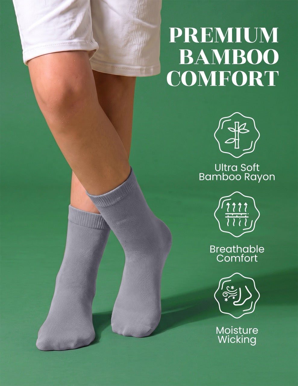 Hugh Ugoli Kids' Dress Crew Bamboo Socks: Comfort & Style, 5 Pairs in Light Gray