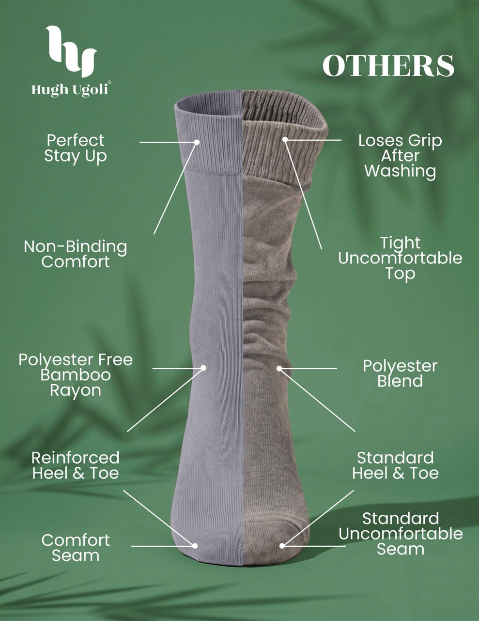 Hugh Ugoli Kids' Dress Crew Bamboo Socks: Comfort & Style, 5 Pairs in Light Gray