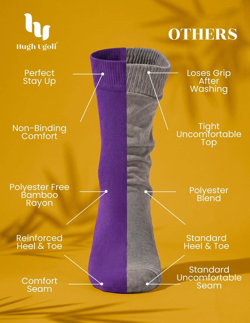Hugh Ugoli Kids' Dress Crew Bamboo Socks: Comfort & Style, 5 Pairs in Purple
