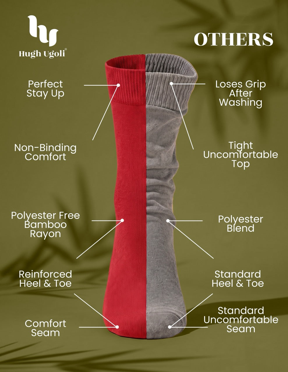 Hugh Ugoli Kids' Dress Crew Bamboo Socks: Comfort & Style, 5 Pairs in Red