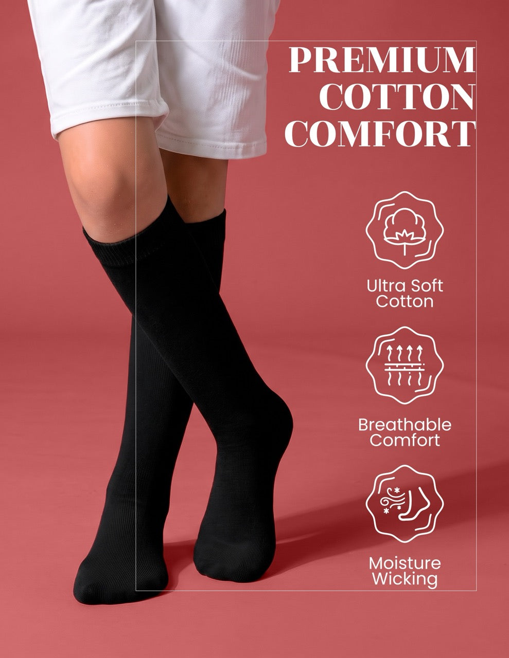 Hugh Ugoli Kids' Plain Cotton Dress Knee-High Socks, 4 Pairs in Black