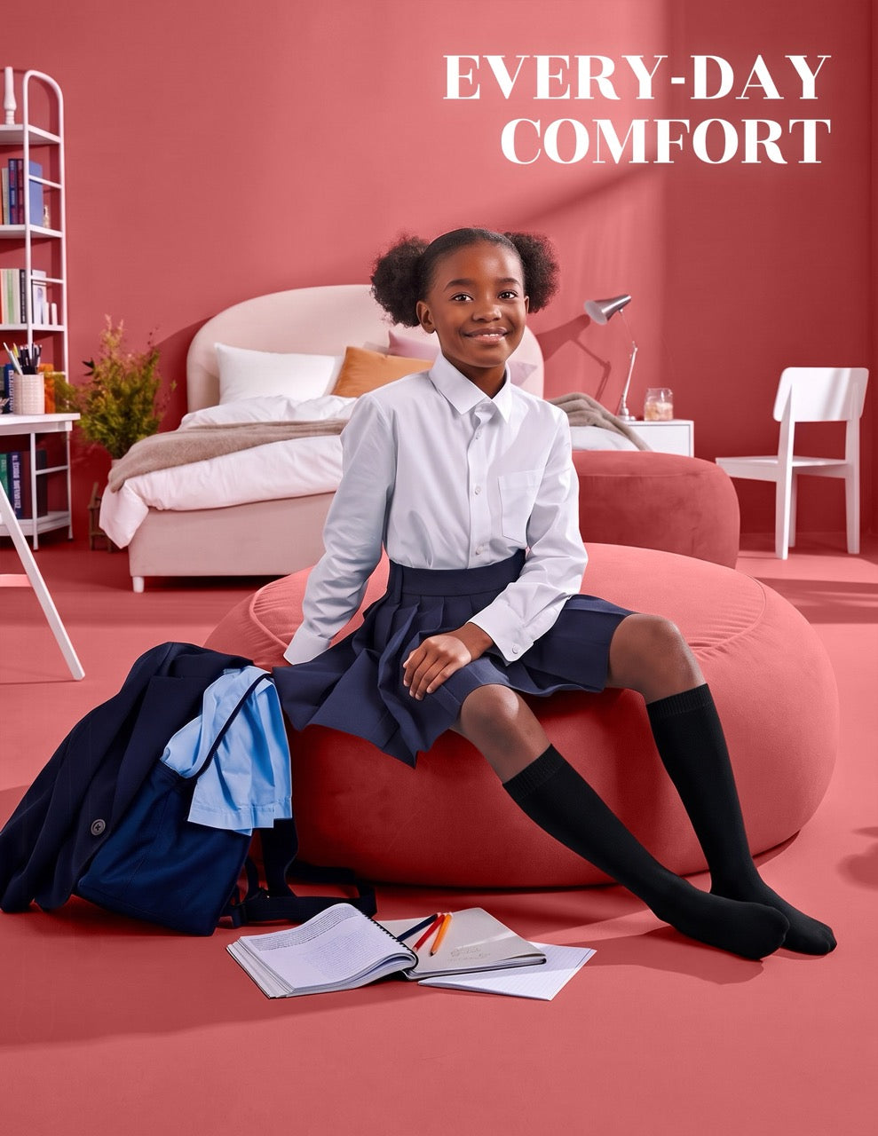 Hugh Ugoli Kids' Plain Cotton Dress Knee-High Socks, 4 Pairs in Black