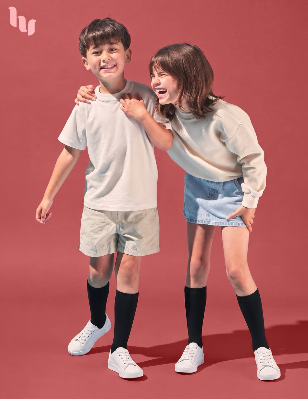 Hugh Ugoli Kids' Plain Cotton Dress Knee-High Socks, 4 Pairs in Black