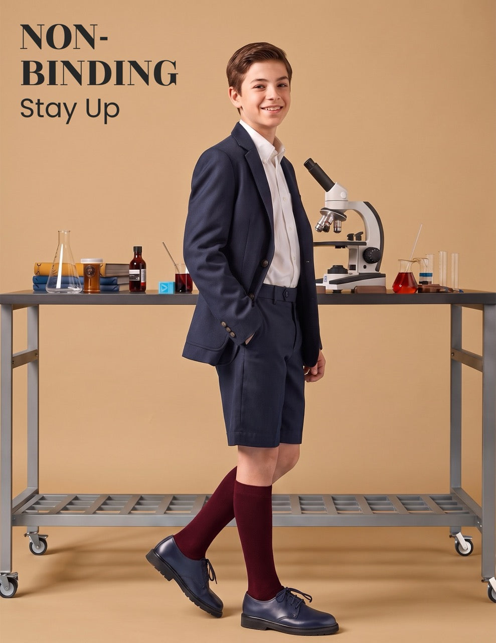 Hugh Ugoli Kids' Plain Cotton Dress Knee-High Socks, 4 Pairs in Burgundy