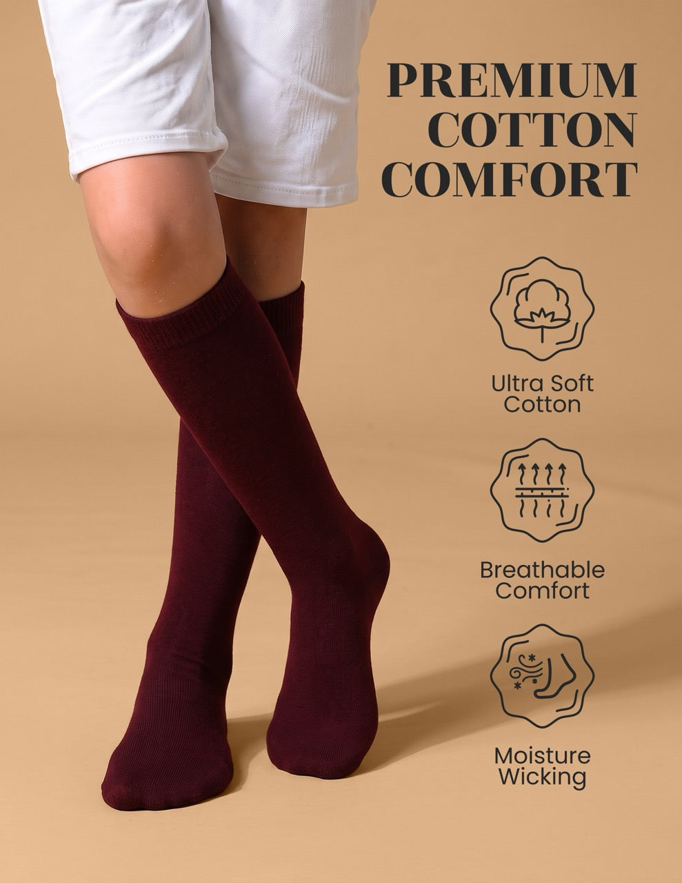 Hugh Ugoli Kids' Plain Cotton Dress Knee-High Socks, 4 Pairs in Burgundy