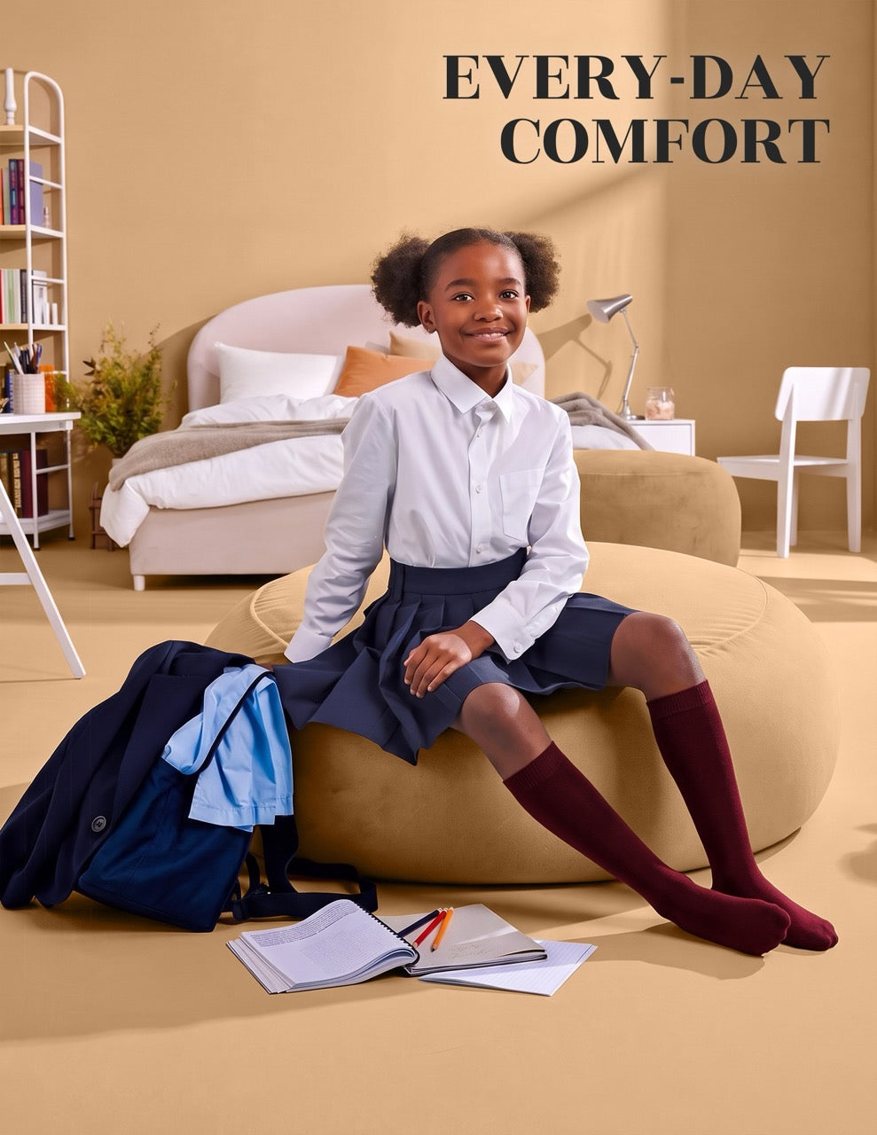 Hugh Ugoli Kids' Plain Cotton Dress Knee-High Socks, 4 Pairs in Burgundy