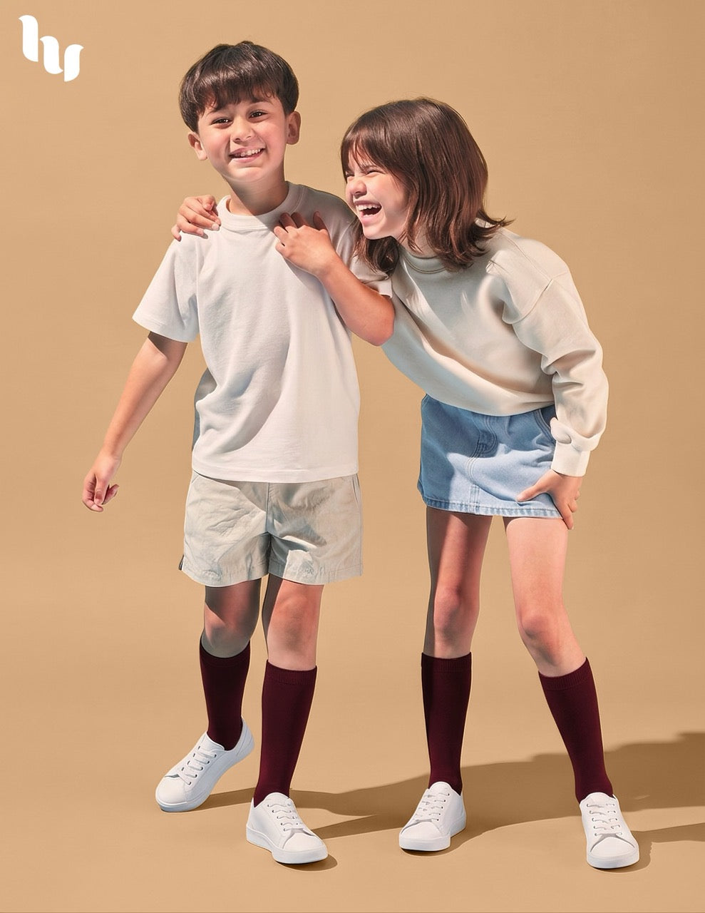 Hugh Ugoli Kids' Plain Cotton Dress Knee-High Socks, 4 Pairs in Burgundy