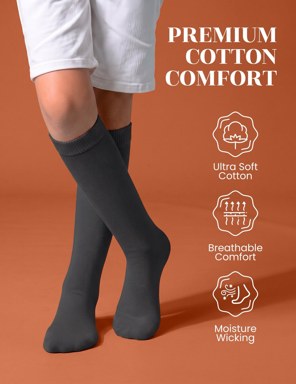 Hugh Ugoli Kids' Plain Cotton Dress Knee-High Socks, 4 Pairs in Dark Grey
