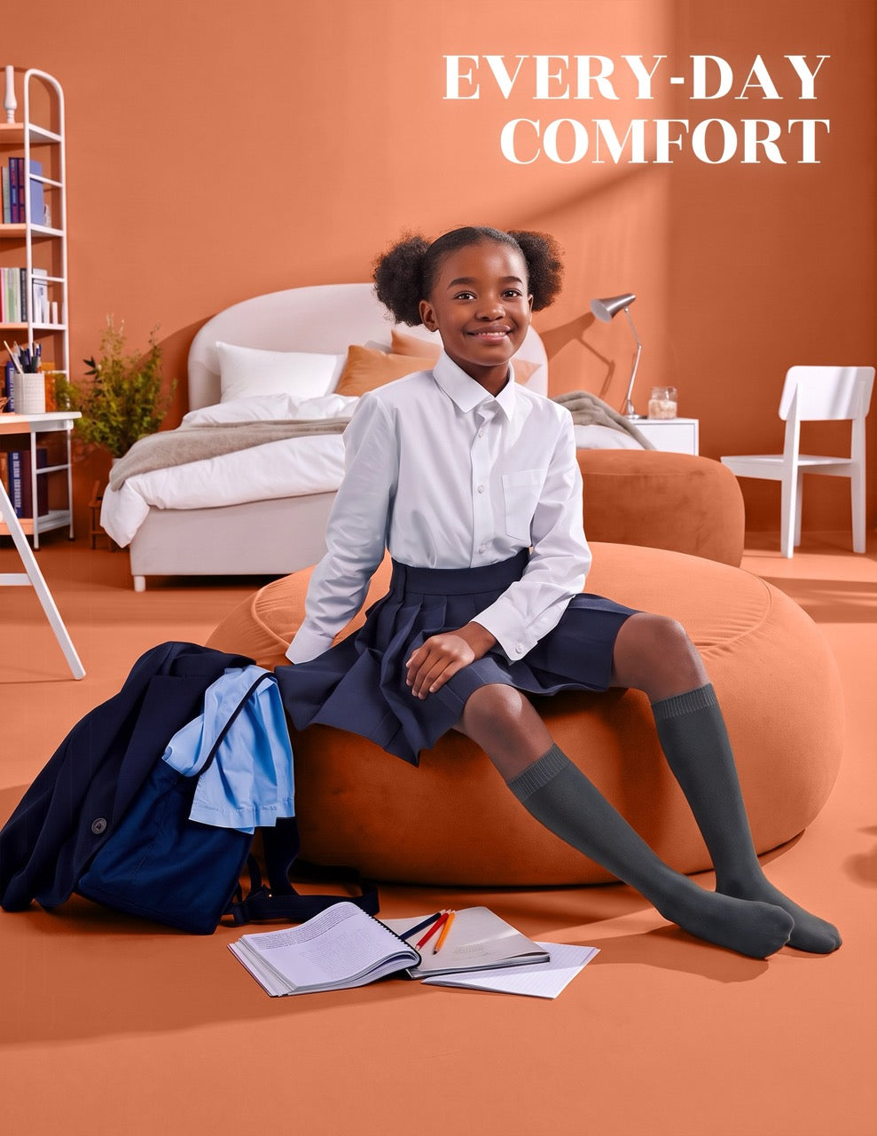 Hugh Ugoli Kids' Plain Cotton Dress Knee-High Socks, 4 Pairs in Dark Grey