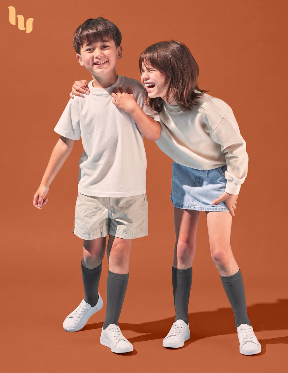 Hugh Ugoli Kids' Plain Cotton Dress Knee-High Socks, 4 Pairs in Dark Grey