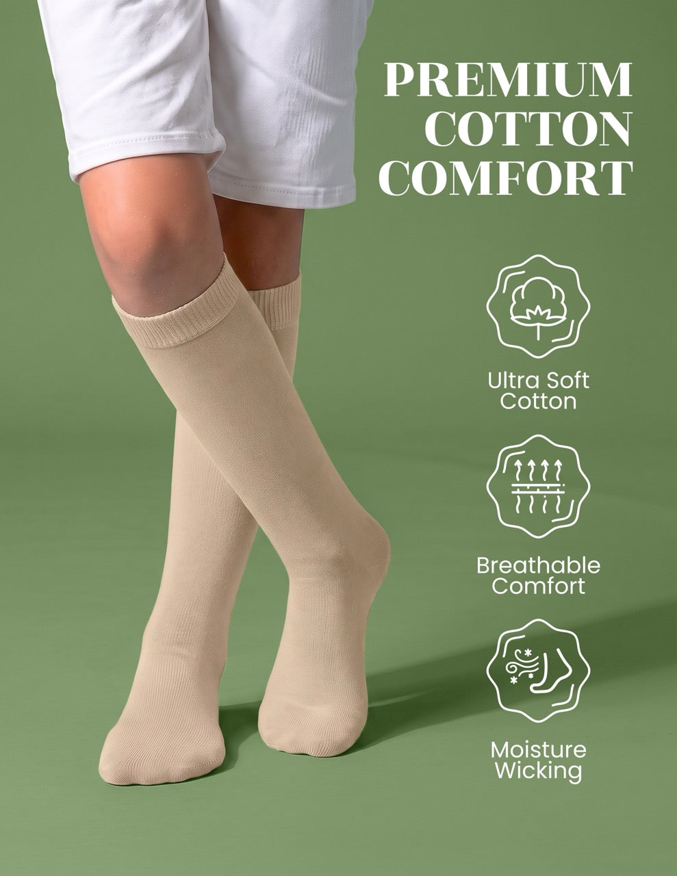 Hugh Ugoli Kids' Plain Cotton Dress Knee-High Socks, 4 Pairs in Light Beige