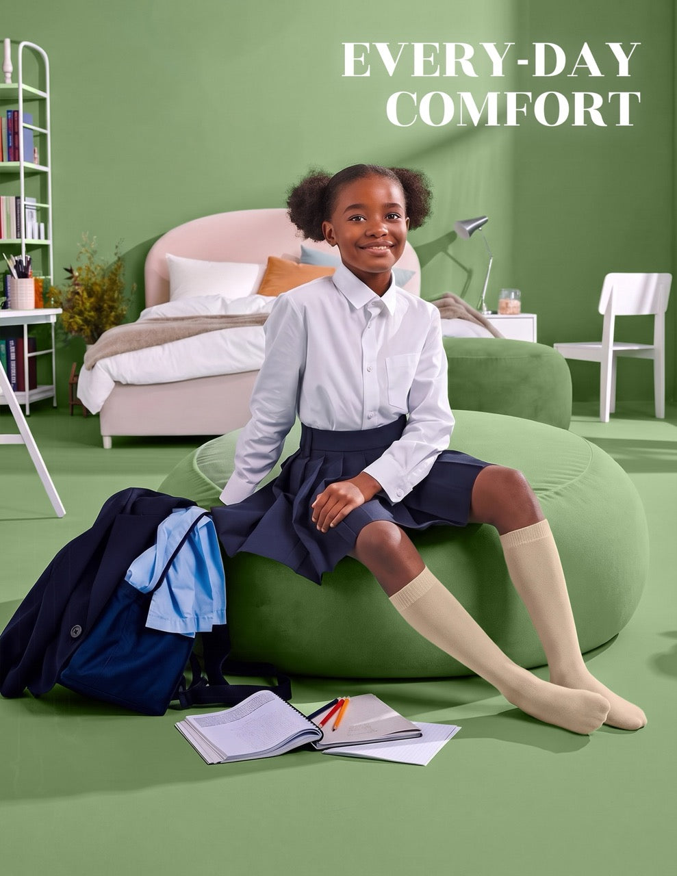 Hugh Ugoli Kids' Plain Cotton Dress Knee-High Socks, 4 Pairs in Light Beige