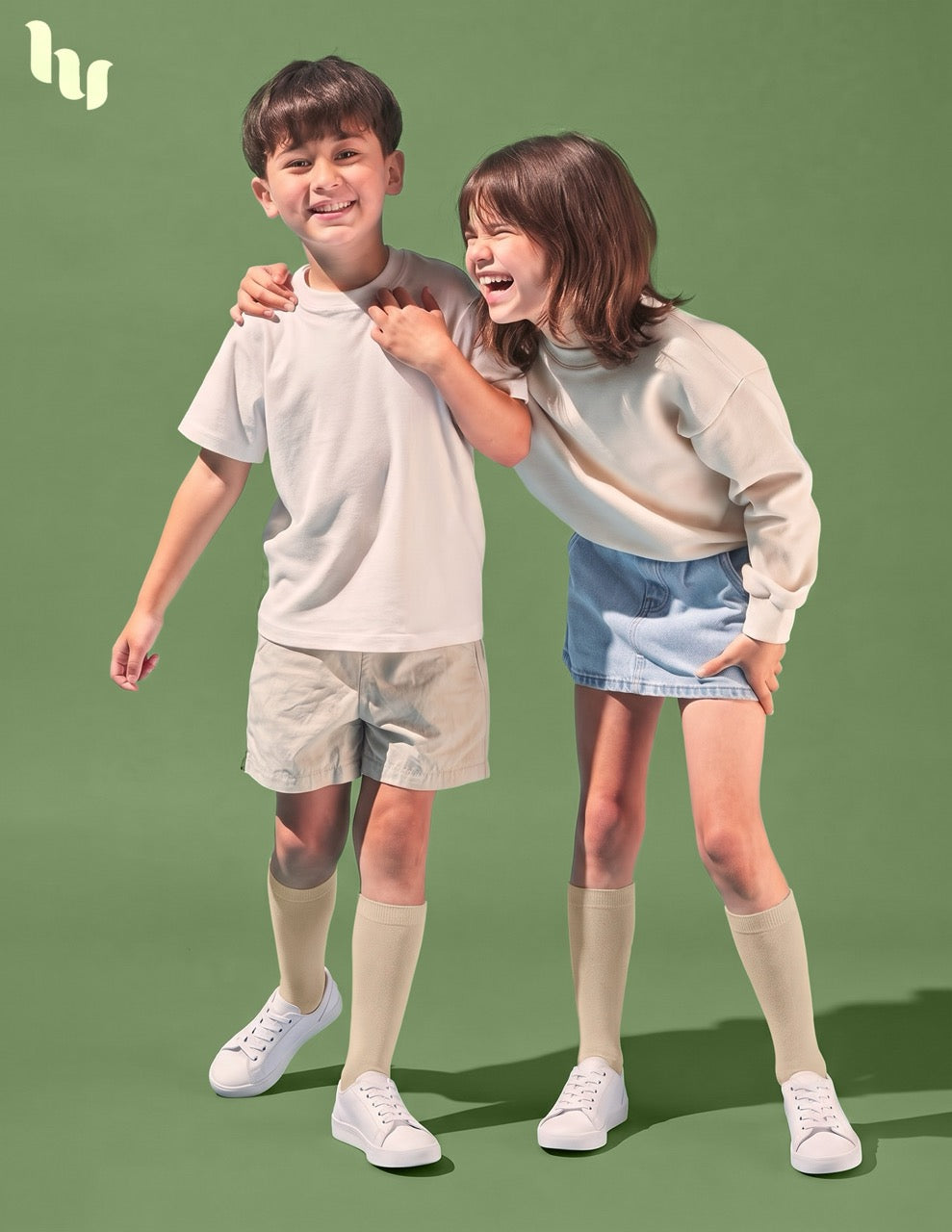 Hugh Ugoli Kids' Plain Cotton Dress Knee-High Socks, 4 Pairs in Light Beige