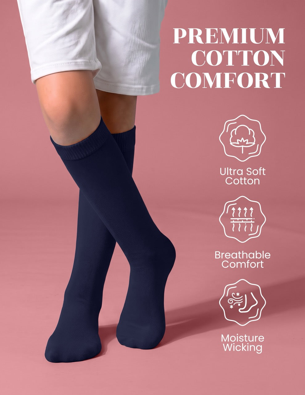 Hugh Ugoli Kids' Plain Cotton Dress Knee-High Socks, 4 Pairs in Navy Blue