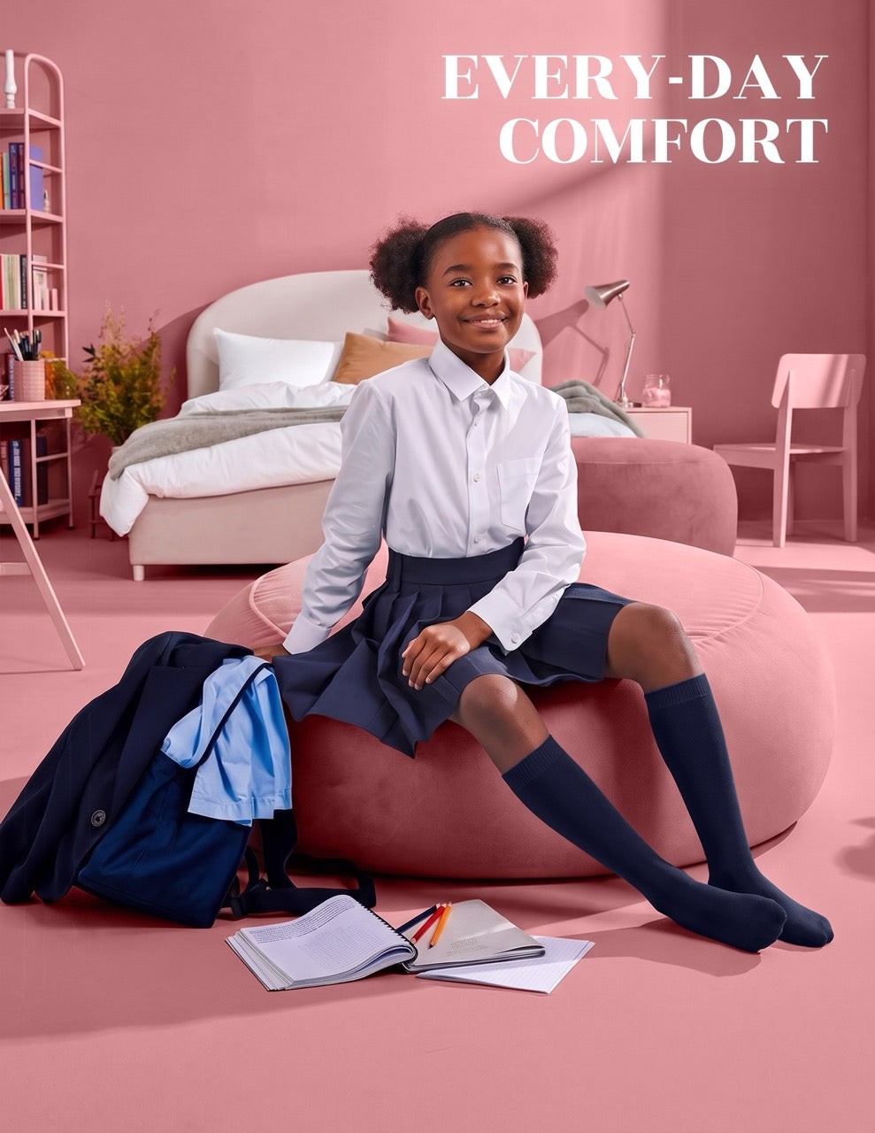 Hugh Ugoli Kids' Plain Cotton Dress Knee-High Socks, 4 Pairs in Navy Blue