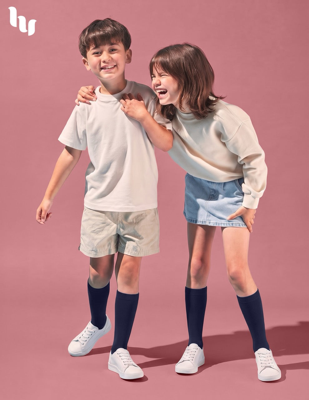 Hugh Ugoli Kids' Plain Cotton Dress Knee-High Socks, 4 Pairs in Navy Blue