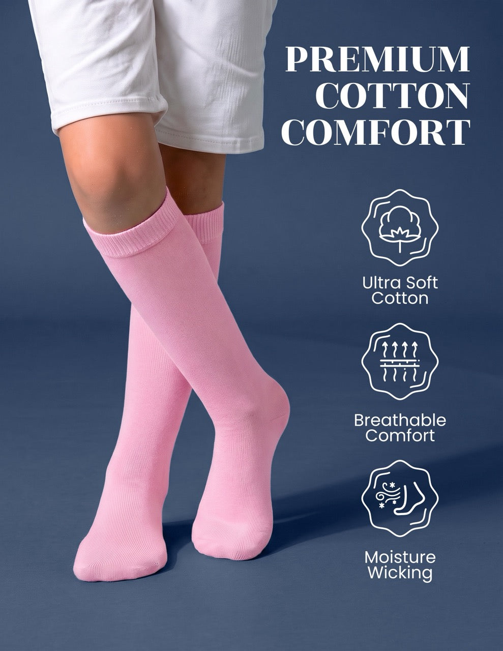 Hugh Ugoli Kids' Plain Cotton Dress Knee-High Socks, 4 Pairs in Pink