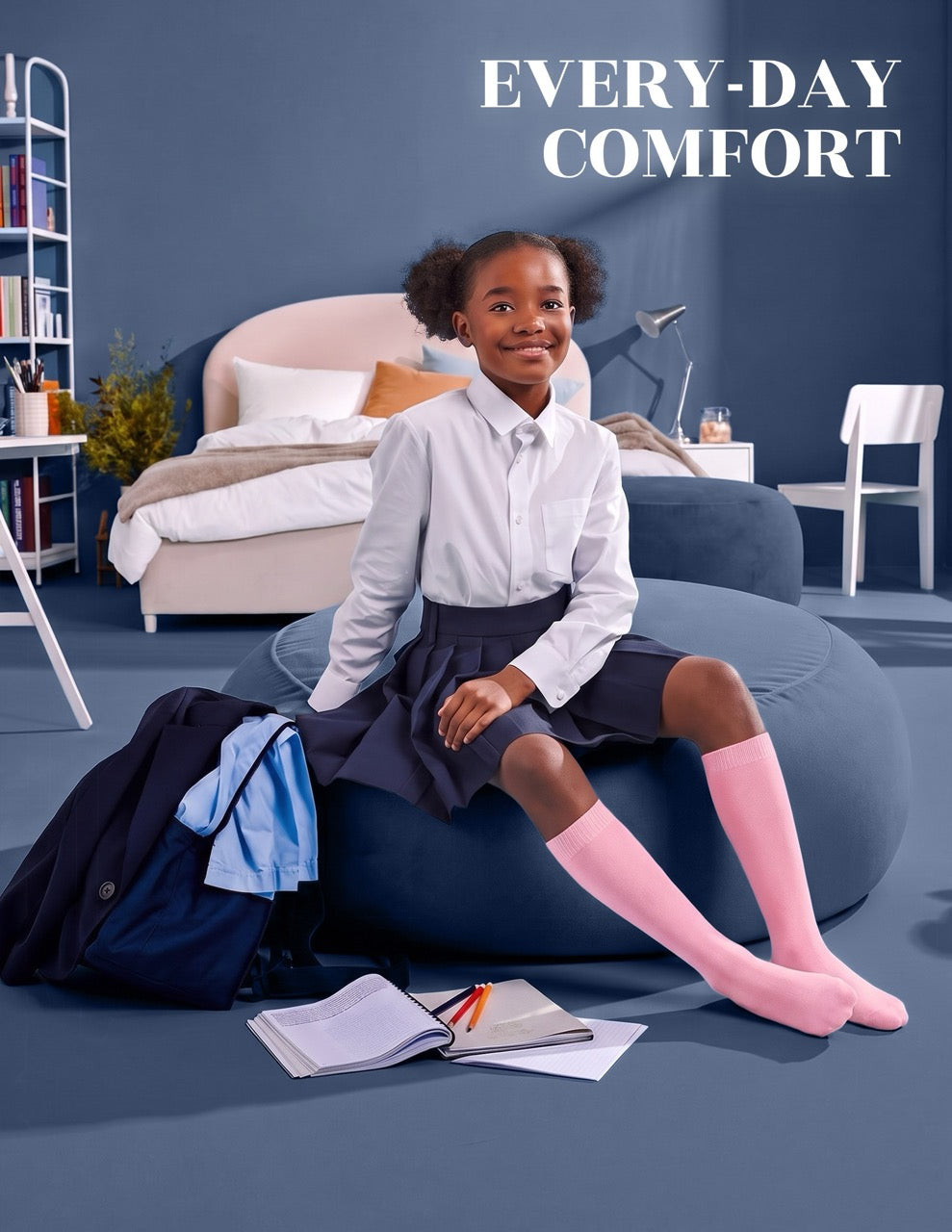Hugh Ugoli Kids' Plain Cotton Dress Knee-High Socks, 4 Pairs in Pink