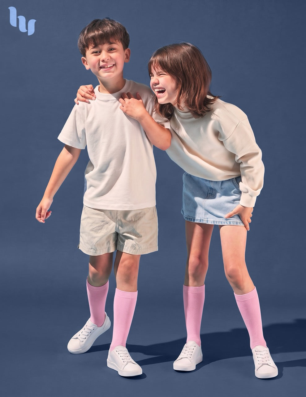 Hugh Ugoli Kids' Plain Cotton Dress Knee-High Socks, 4 Pairs in Pink